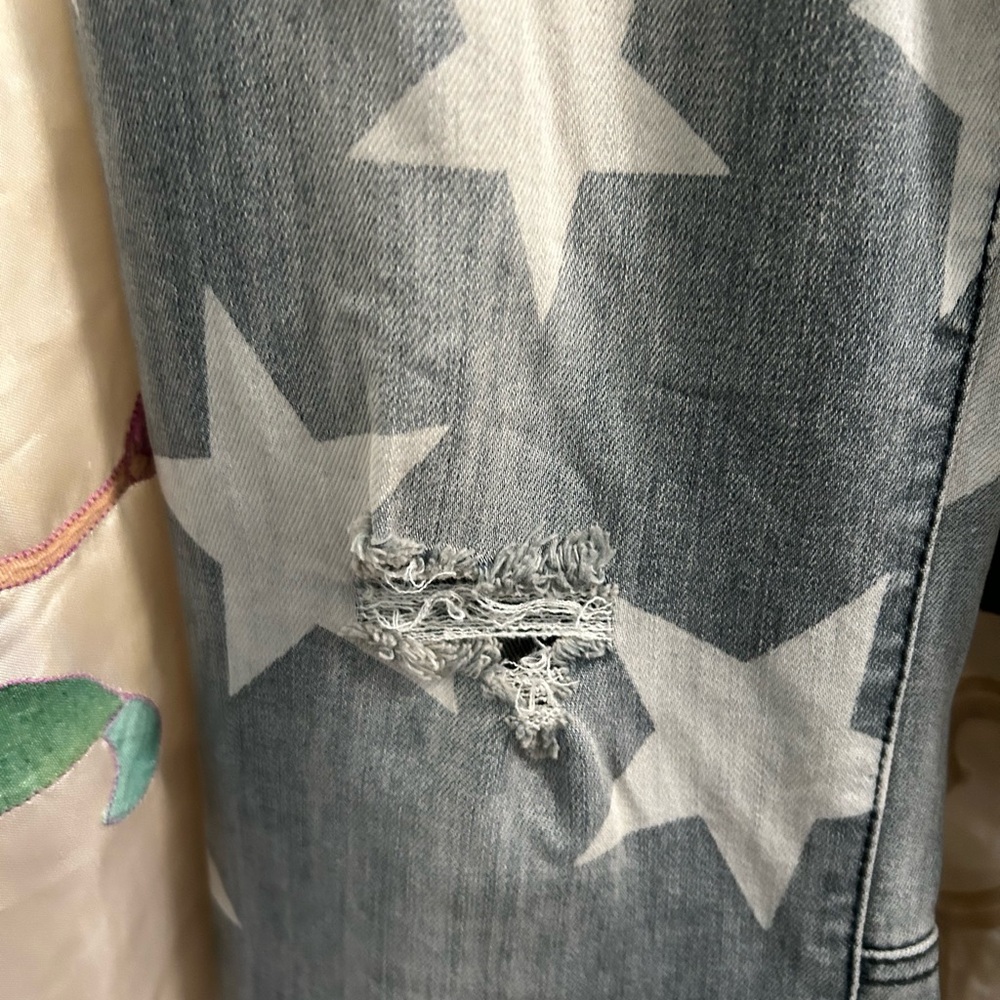 Easel Gray Star Patchwork Flare Jeans - image 4